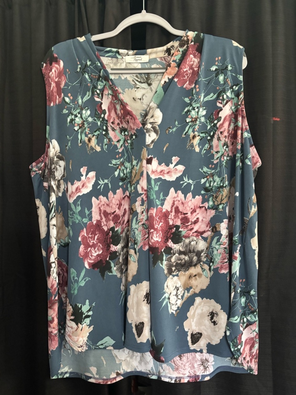 Beacon Floral V-Neck Sleeveless Top in Teal and Pink